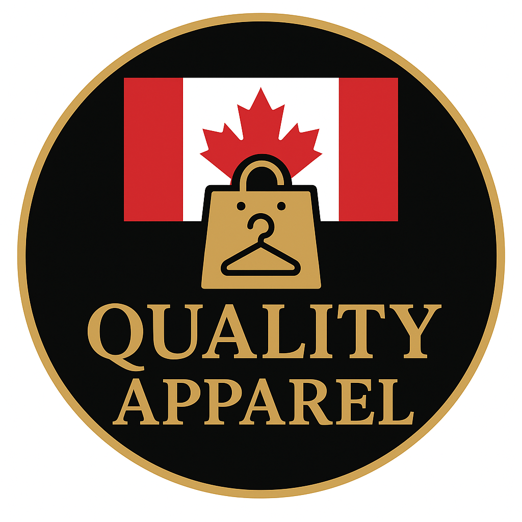 Quality Apparel Canada — gold shopping bag and Canadian flag